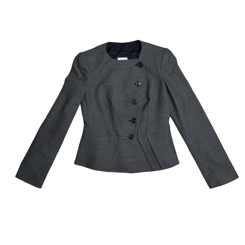 ARMANI COLLEZIONI XS/S Grey Wool-Silk Micro-Check Asymmetric Peplum Blazer